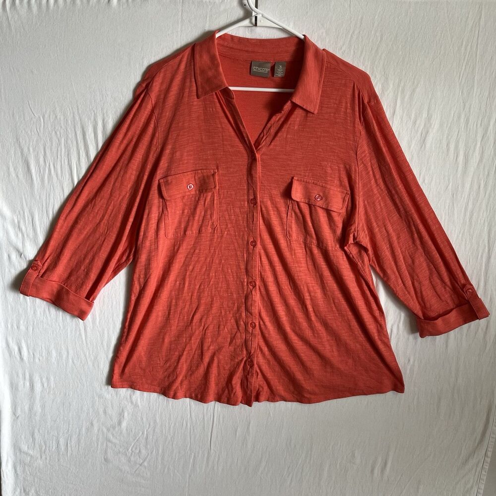 Chico's coral Button Up Shirt Size 3/XL 3/4 Sleeve Button up career casual Soft
